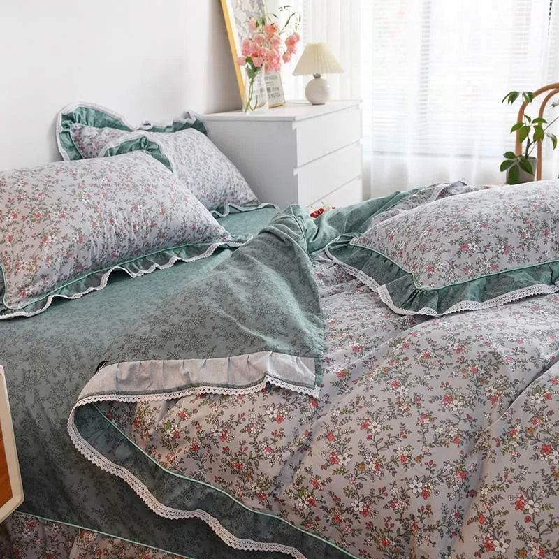 THL1116 Juego de cama de patchwork estilo campestre francés, elegante, suave y acogedor, 100 % algodón, con estampado floral primaveral