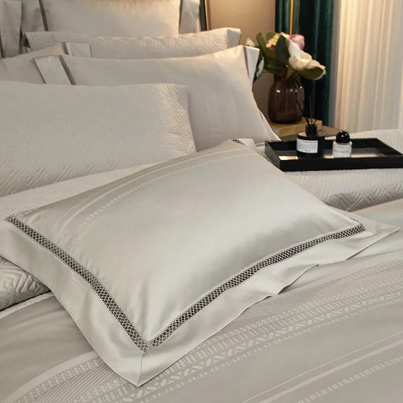 THL1056 Egyptian Cotton Soft Silky Jacquard Wave Bedding Boho Textured Elegance for Ultimate Comfort