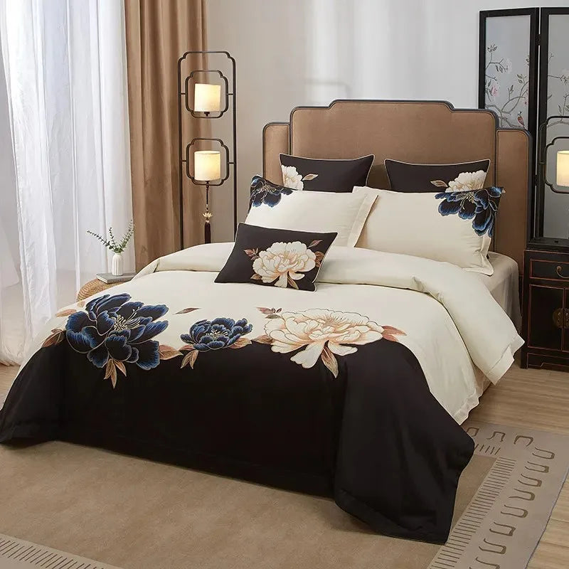 THL1132 Egyptian Cotton Bedding Set Oriental Classical Embroidery Duvet Cover with Patchwork