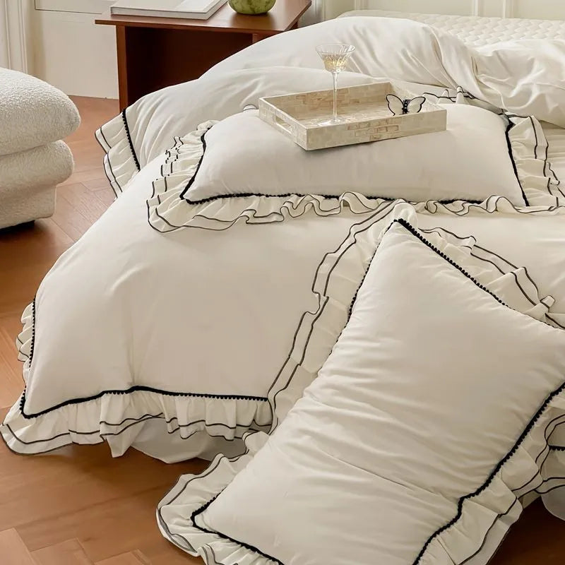 Juego de cama suave, elegante, romántico, francés, con volantes, inspirado en la naturaleza, 100 % algodón, THL1123