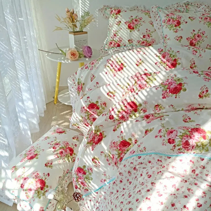 THL1116 Juego de cama de patchwork estilo campestre francés, elegante, suave y acogedor, 100 % algodón, con estampado floral primaveral