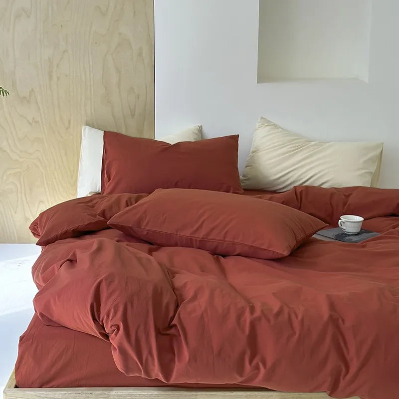 THL1093 Organic 100% Washed Cotton Duvet Cover Bedding Set with Linen Feel and Textured Finish