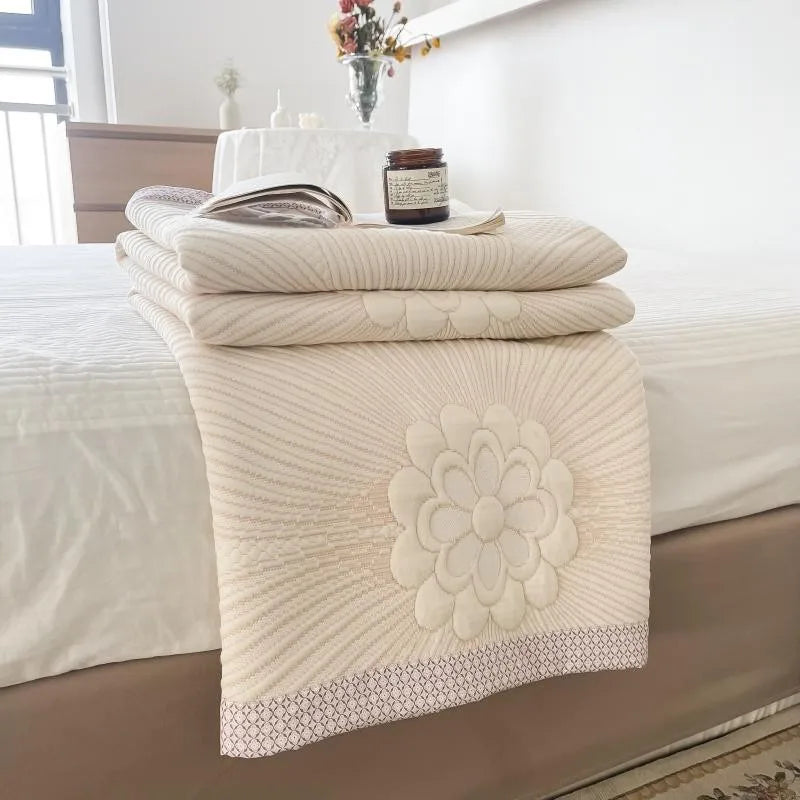 THL1105 Cooling Throw Blanket Knitted Cotton, Lightweight & Breathable for Couch, Bed