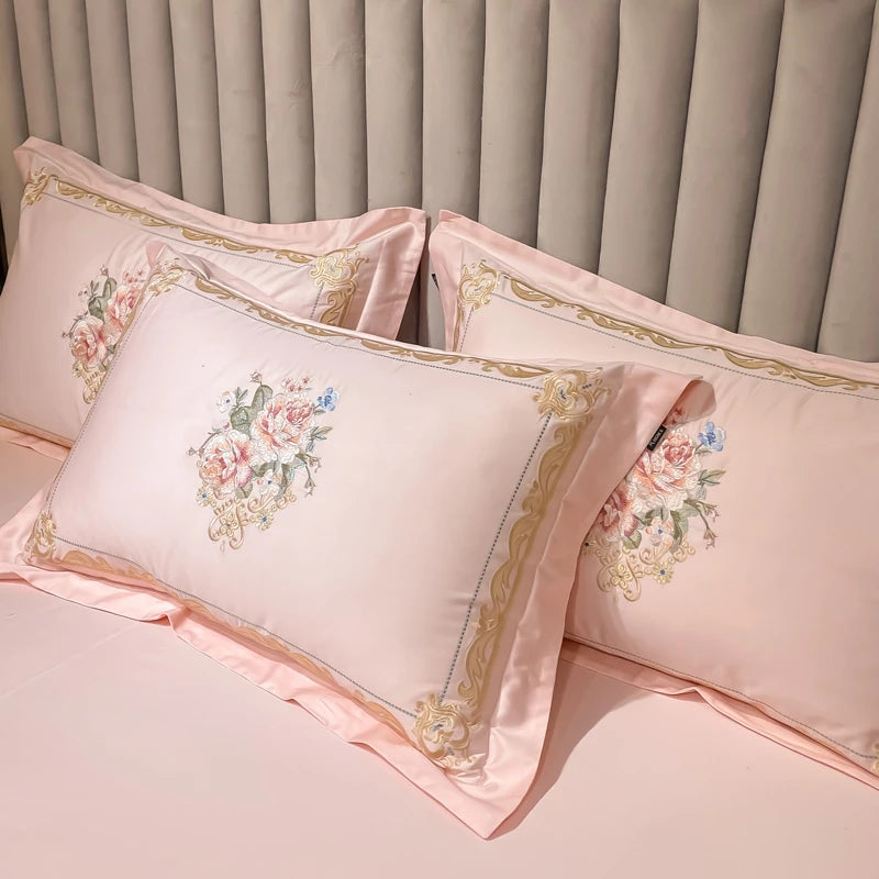 THL1169 Chic Embroidered Floral Frame Egyptian Cotton Luxury Bedding Duvet Cover Set