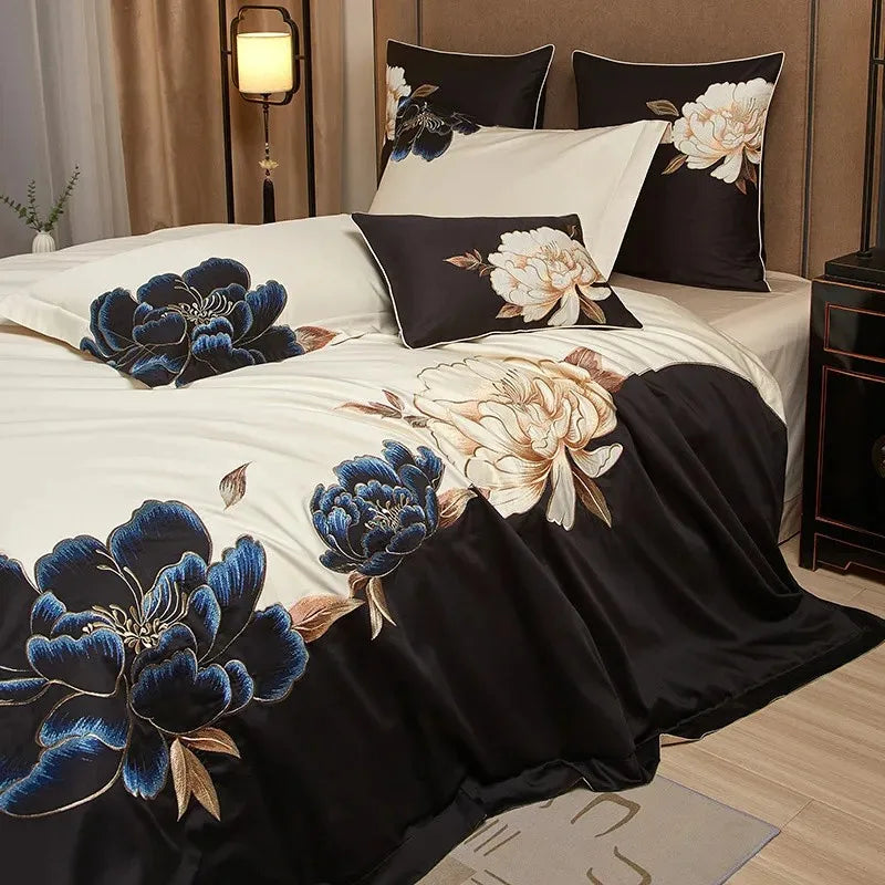 THL1132 Egyptian Cotton Bedding Set Oriental Classical Embroidery Duvet Cover with Patchwork