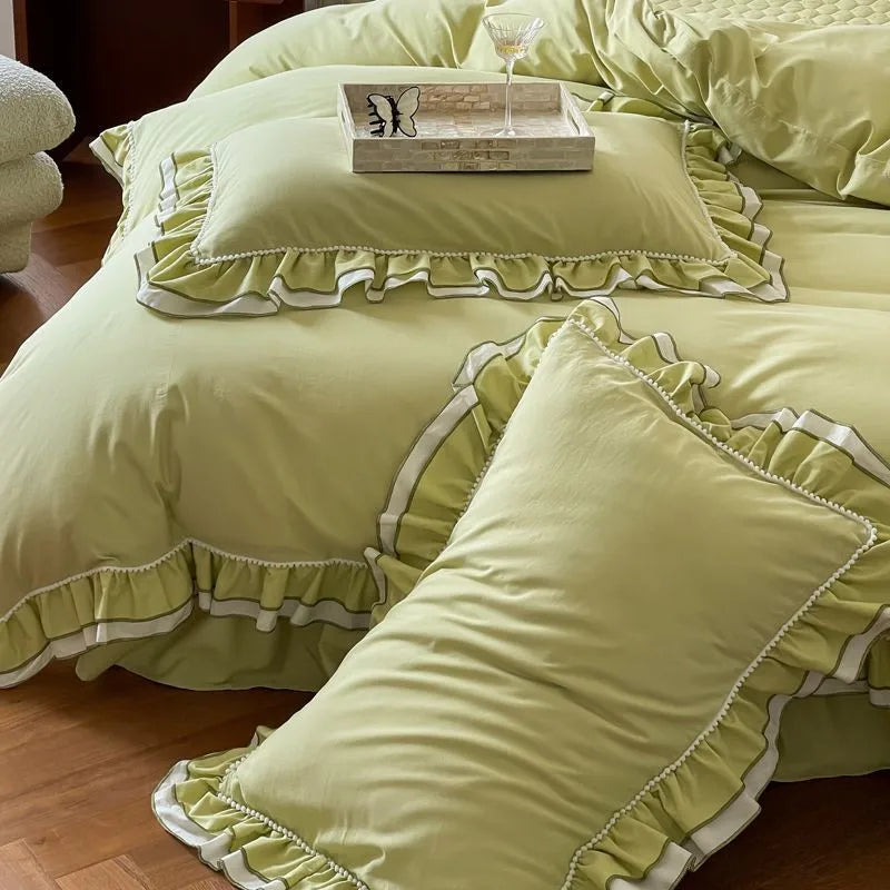 Juego de cama suave, elegante, romántico, francés, con volantes, inspirado en la naturaleza, 100 % algodón, THL1123