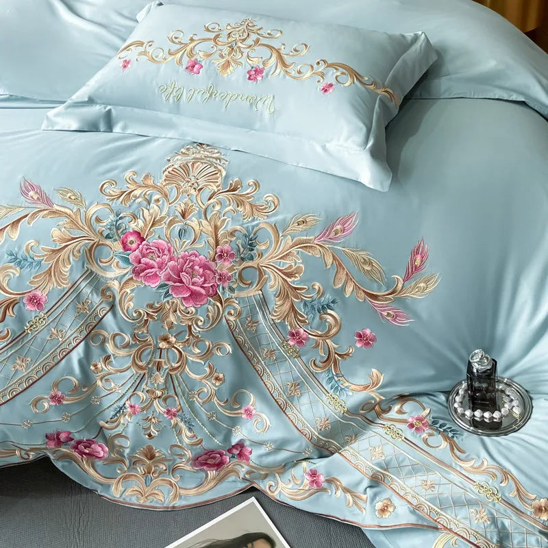 THL1165 Ultra Soft 300TC Floral Botanical Embroidered Bedding Set