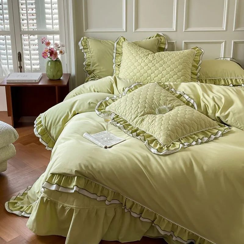 THL1123 Premium 100% Cotton Elegant Ruffled French Romantic Nature-Inspired Soft Bedding Set