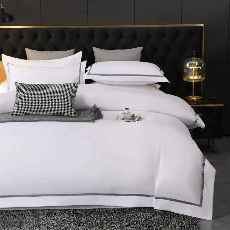 THL1047 Ultra-Soft White Brushed Cotton Bedding Set Luxurious Comfort for Home & Hotel