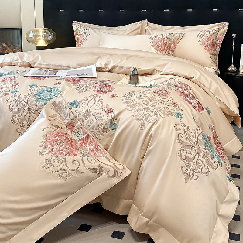 THL1174 Pastel 100% Cotton Embroidered 400TC Soft & Elegant Luxury Bedding Set